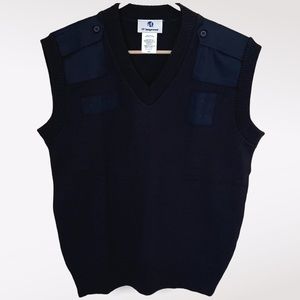VF Imagewear Knit V-Neck Work Vest Shoulder Canvas Epaulets Blue Men's Medium